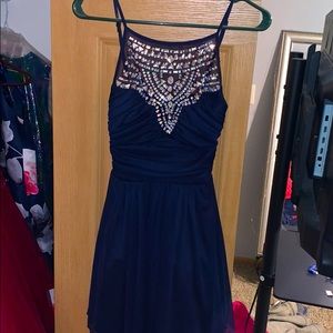 B DARLIN NAVY / SILVER HALTERTOP HOMECOMING DRESS